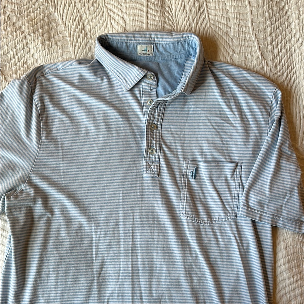 johnnie-O Light Blue Striped Polo Shirt